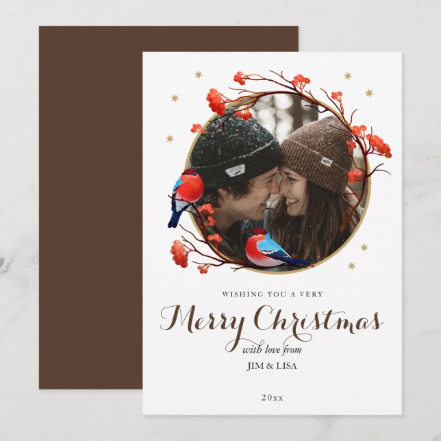 Tarjeta Festiva Navidades de Berries Wreath de los pequeños Robin  (Anverso / Reverso)