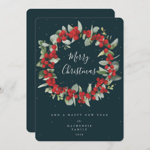 Tarjeta Festiva Navidades de Berries y Eucaliptus rojos no fotogra