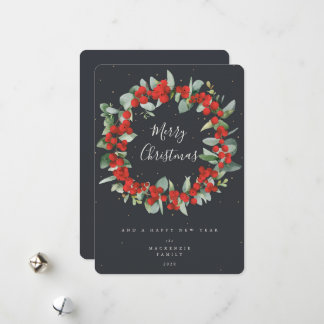 Tarjeta Festiva Navidades de Berries y Eucaliptus rojos no fotogra