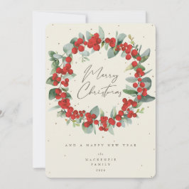 Tarjeta Festiva Navidades de Berries y Eucaliptus rojos no fotogra