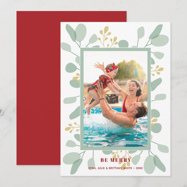 Tarjeta Festiva Navidades de Berries y Eucalyptus Foto (Anverso / Reverso)