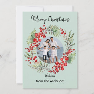 Tarjeta Festiva Navidades de Berry Rojo Saludo Verde De Invierno D