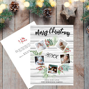 Tarjeta Festiva Navidades de Berry Rojo Wreath 5 Fotos Saludos