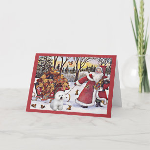 Tarjeta Festiva Navidades de Bichon Frise Card Santa Bears