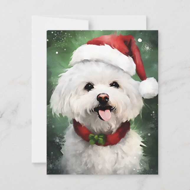 Tarjeta Festiva Navidades de Bichon Frise pinchan arte (Anverso)