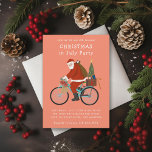 Tarjeta Festiva Navidades de bicicleta en Santa Riding en Fiesta d<br><div class="desc">Ilustracion original de Santa sobre una bicicleta con fondo de color personalizado y la redacción de la invitación al evento personalizado. ©Becky Nimoy 2021</div>
