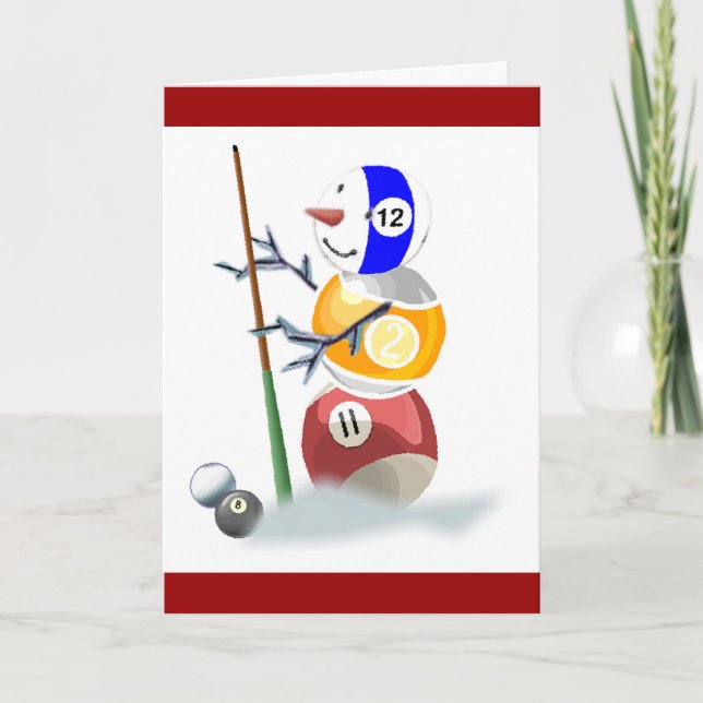 Tarjeta Festiva Navidades de Billiard Ball Snowman (Anverso)