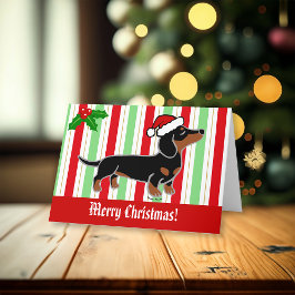 Tarjeta Festiva Navidades de Black and Tan Dachshund posando