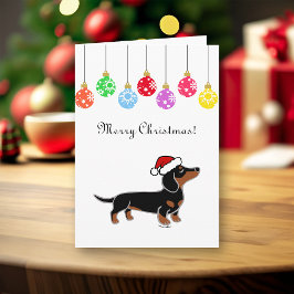 Tarjeta Festiva Navidades de Black and Tan Dachshund posando