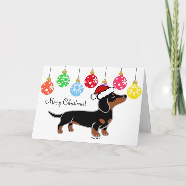 Tarjeta Festiva Navidades de Black and Tan Dachshund posando (Anverso)