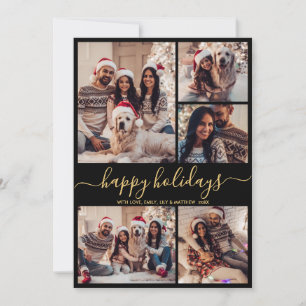 Tarjeta Festiva Navidades de Black Gold 5 Photo Happy Holidays