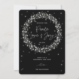 Tarjeta Festiva Navidades de Black Peace Love+Joy Sparkling Lights