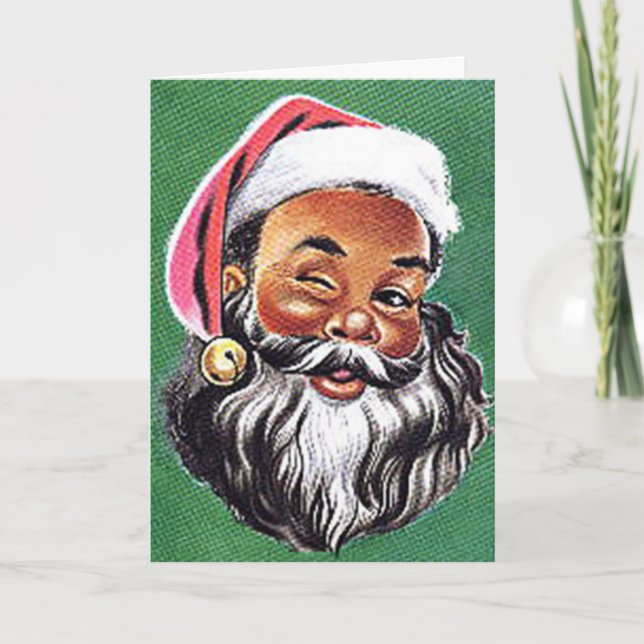 Tarjeta Festiva Navidades de Black Santa Claus de Estados Unidos (Anverso)