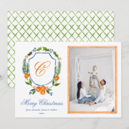 Tarjeta Festiva Navidades de Blue Family Crest Citrus Garland Foto