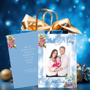 Tarjeta Festiva Navidades de Blue Snowflakes Red Berries saludan