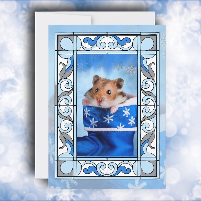 Tarjeta Festiva Navidades de Blue Staines Glass Hamster (Subido por el creador)