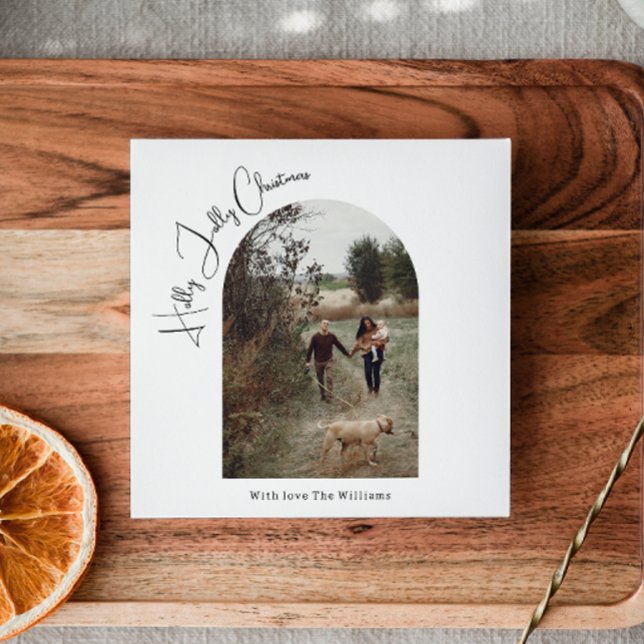 Tarjeta Festiva Navidades de Boho Arch Holly Jolly modernos Una fo (Subido por el creador)