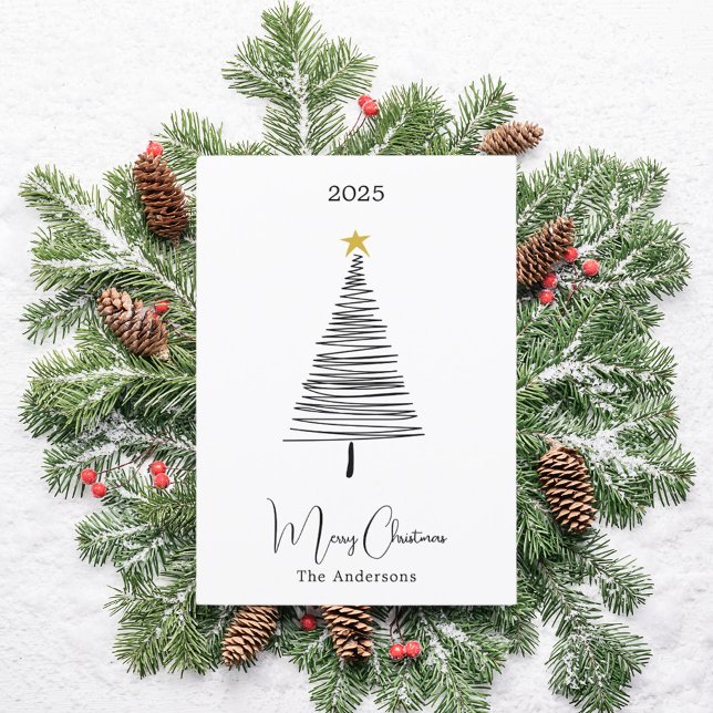 Tarjeta Festiva Navidades de boho simples del árbol blanco negro (Subido por el creador)