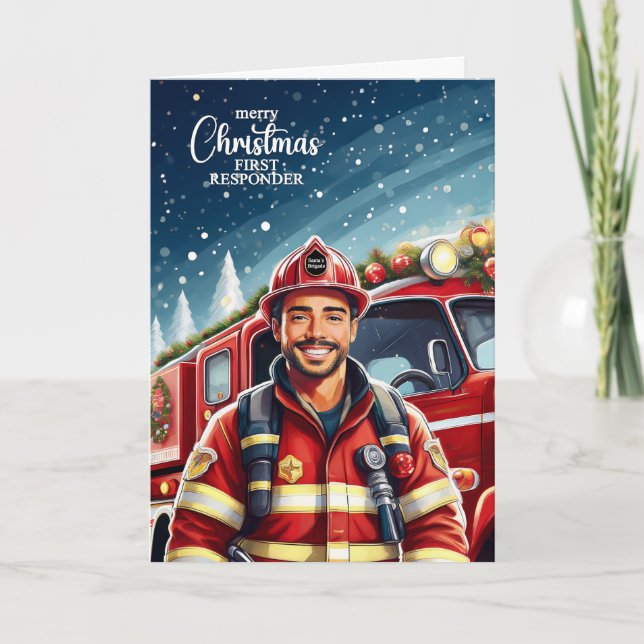 Tarjeta Festiva Navidades de bomberos latinos que respondieron pri (Anverso)