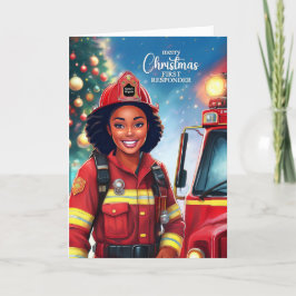 Tarjeta Festiva Navidades de bomberos negras que respondieron por 