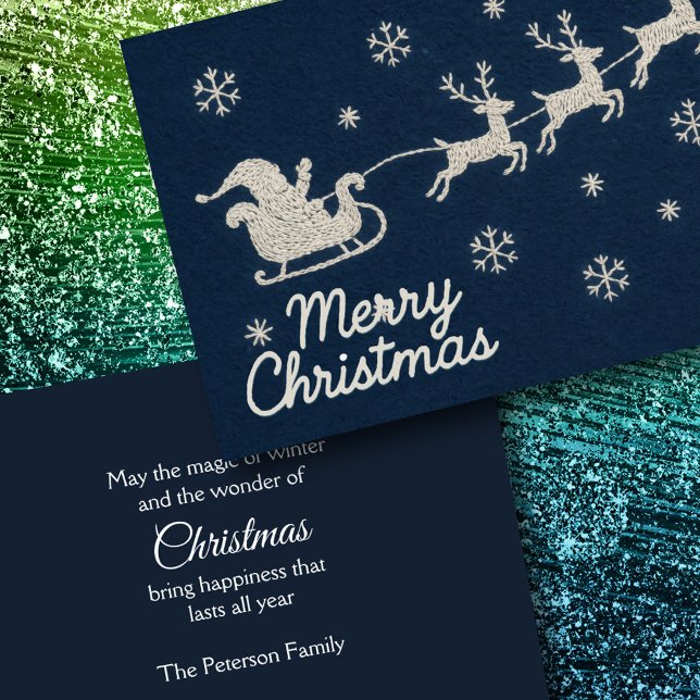 Tarjeta Festiva Navidades de bordado de la noche Sky Santa Sleigh (Subido por el creador)