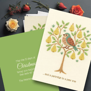 Tarjeta Festiva Navidades de bordado se marchan en un árbol de per