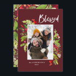 Tarjeta Festiva Navidades de Borgoña follaje rústico 1 foto<br><div class="desc">Navidades foto tarjeta de vacaciones de color verde y rojo acuarela floral y follaje. Hermoso follaje pintado con acuarela y texto de escritura moderno. Parte de una colección.</div>