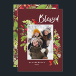 Tarjeta Festiva Navidades de Borgoña follaje rústico 1 foto<br><div class="desc">Navidades foto tarjeta de vacaciones de color verde y rojo acuarela floral y follaje. Hermoso follaje pintado con acuarela y texto de escritura moderno. Parte de una colección.</div>