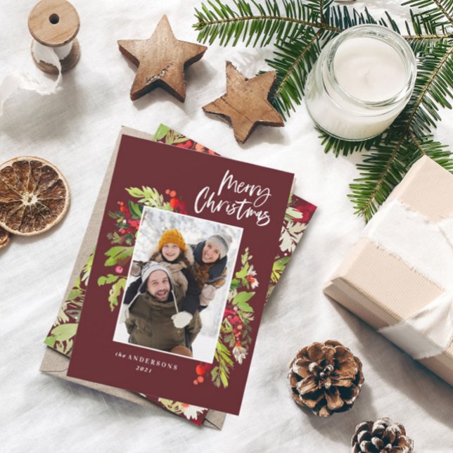 Tarjeta Festiva Navidades de Borgoña follaje rústico 1 foto (Subido por el creador)