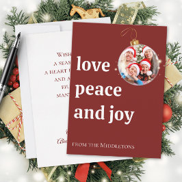 Tarjeta Festiva Navidades de Borgoña Foto de la familia Love Peace