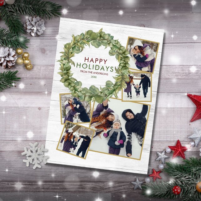 Tarjeta Festiva Navidades de Borgoña Rústico de 5 Collages de foto (Subido por el creador)