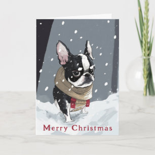 Tarjeta Festiva Navidades de Boston Terrier