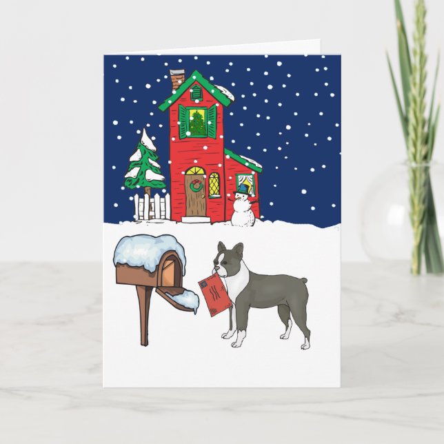 Tarjeta Festiva Navidades de Boston Terrier (Anverso)
