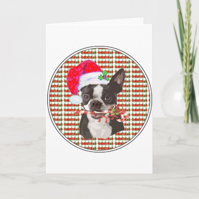 Tarjeta Festiva Navidades de Boston Terrier (Anverso)