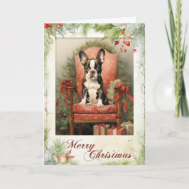 Tarjeta Festiva Navidades de Boston Terrier