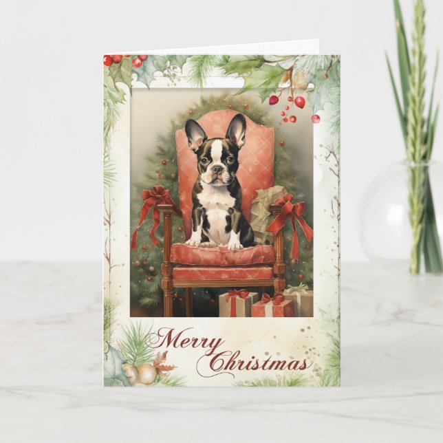 Tarjeta Festiva Navidades de Boston Terrier (Anverso)