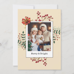 Tarjeta Festiva Navidades de Botánicos de Invierno Foto Beige