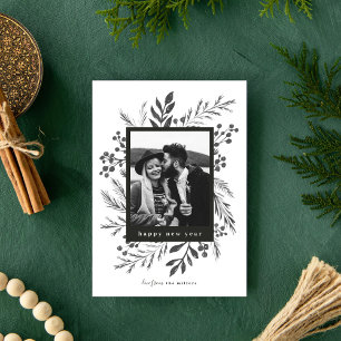 Tarjeta Festiva Navidades de Botánicos de Invierno Fotografía en b