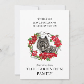Tarjeta Festiva Navidades de Bouvier des Flandres Poinsettia Wreat