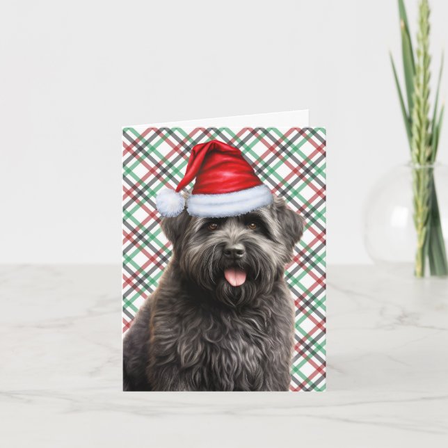 Tarjeta Festiva Navidades de Bouvier Perro Navidades de Plata Roja (Anverso)