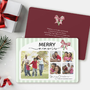 Tarjeta Festiva Navidades de Bow de Collage de fotos de Merry Recu