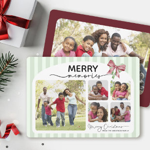 Tarjeta Festiva Navidades de Bow de Collage de fotos de Merry Recu