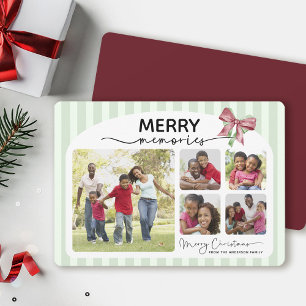 Tarjeta Festiva Navidades de Bow de Collage de fotos de Merry Recu