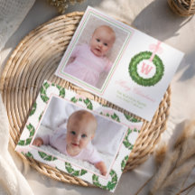 Navidades De Bow Rosado Monograma Wreath