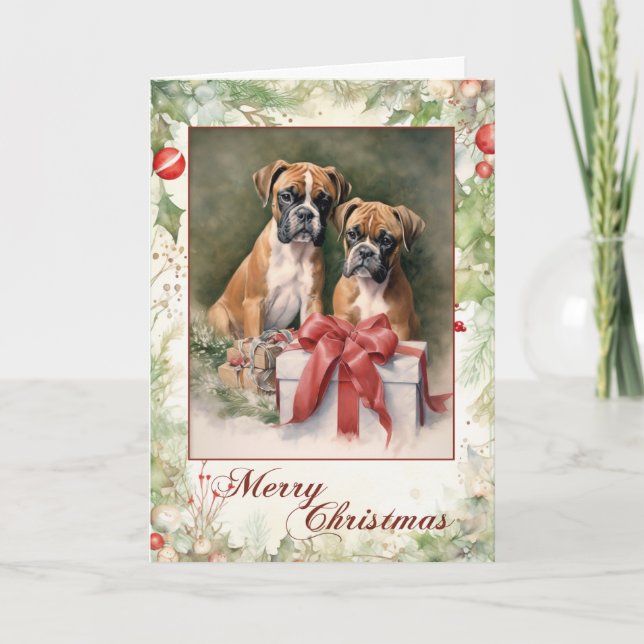 Tarjeta Festiva Navidades de Boxer Dog (Anverso)