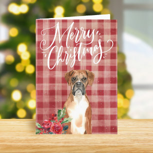 Tarjeta Festiva Navidades de Boxer Dog Red Plaid
