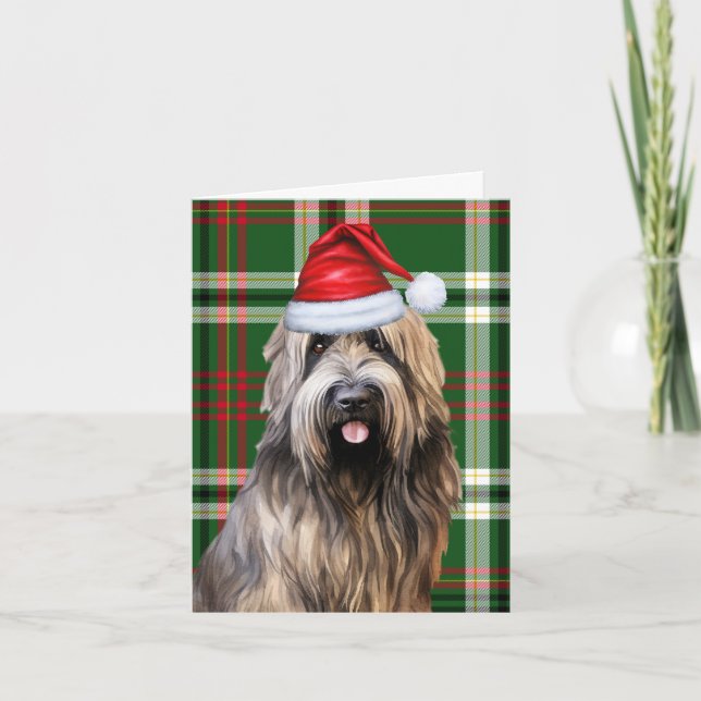 Tarjeta Festiva Navidades de Briard Perro Navidades de Green Plaid (Anverso)