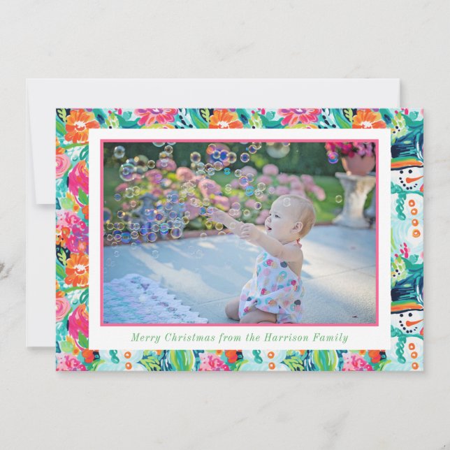 Tarjeta Festiva Navidades de Bright Palm Beach Fotografía de Snowm (Anverso)