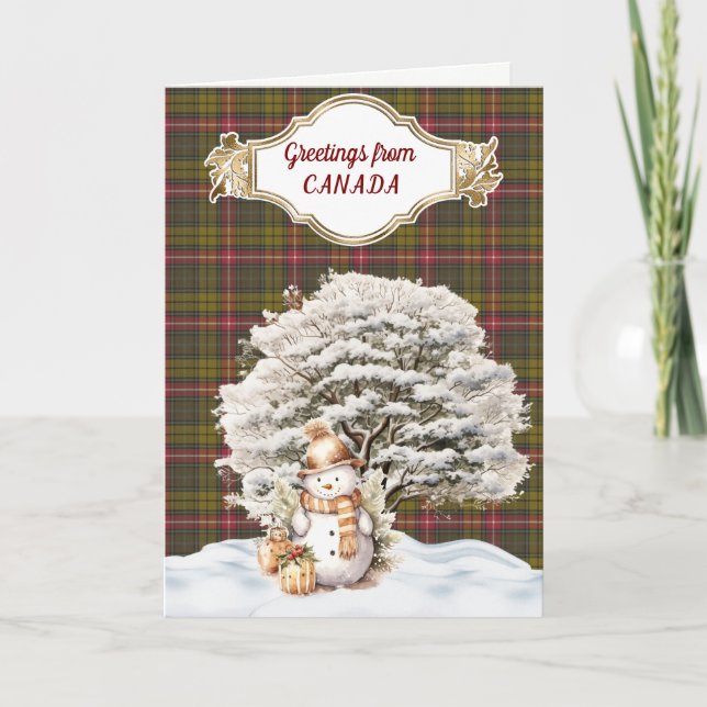 Tarjeta Festiva Navidades de Buchanan Weathered Tartan (Anverso)