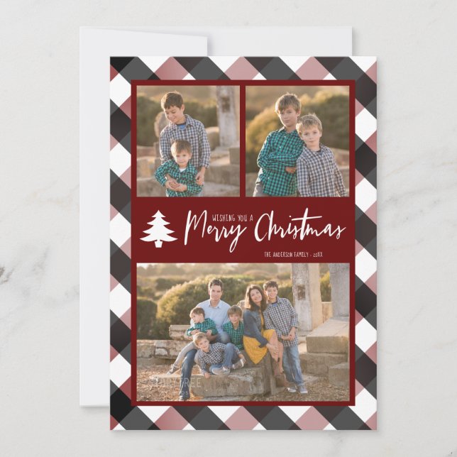 Tarjeta Festiva Navidades de Buffalo Check Plaid 3 Fotos (Anverso)
